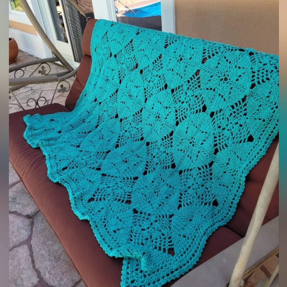 Handmade Crochet Blanket Turquoise Intricate Lacy Design Large Size …NEW - Picture 2 of 2